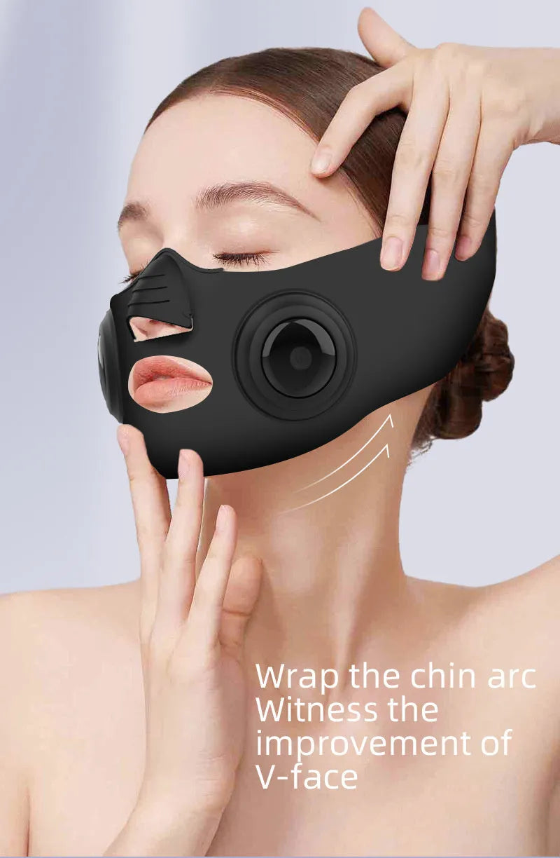 Black photon rejuvenation face mask device with USB cable for at-home skincare treatments