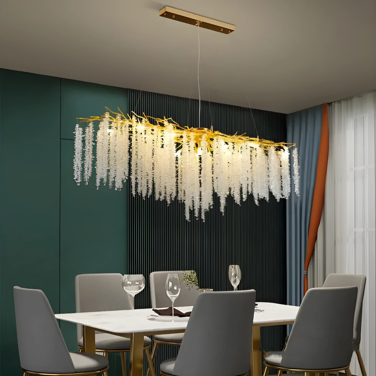 Adjustable height crystal chandelier with aluminium alloy frame in round and long style options
