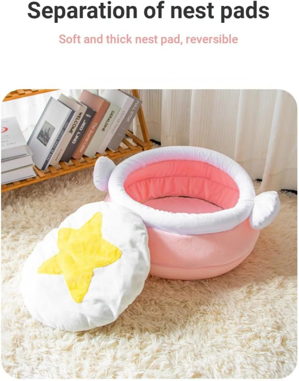 Pink honey pot shaped cat sofa bed with removable pad, for small cats and dogs.