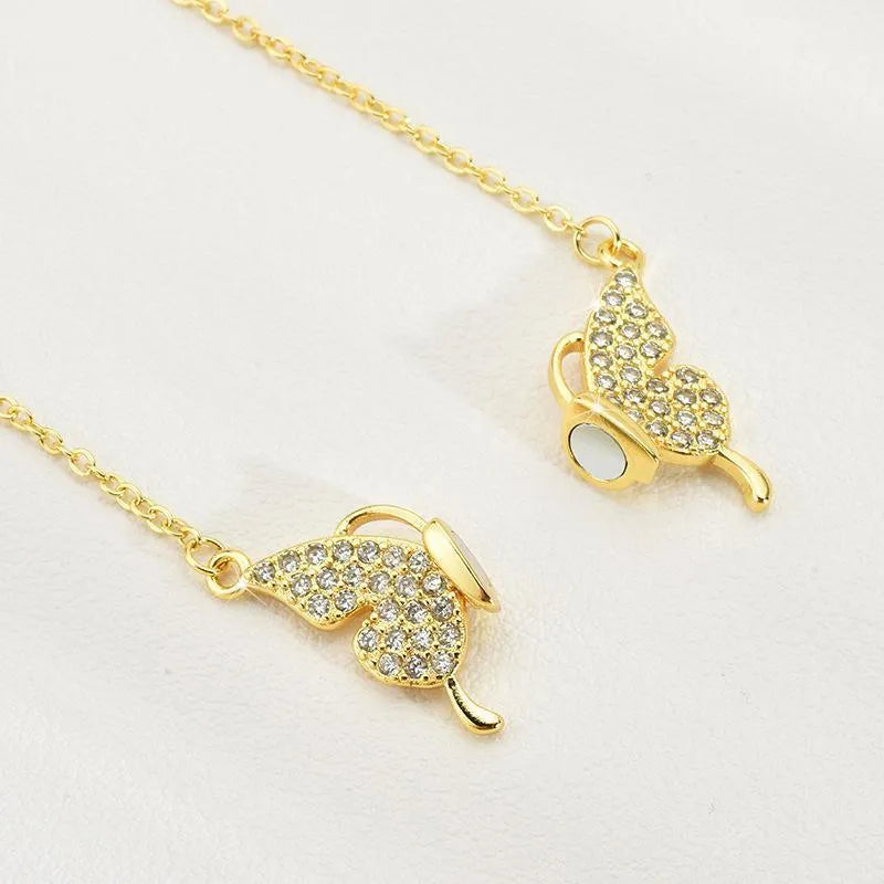 Gold titanium steel twisted chain butterfly necklace with magnetic clasp