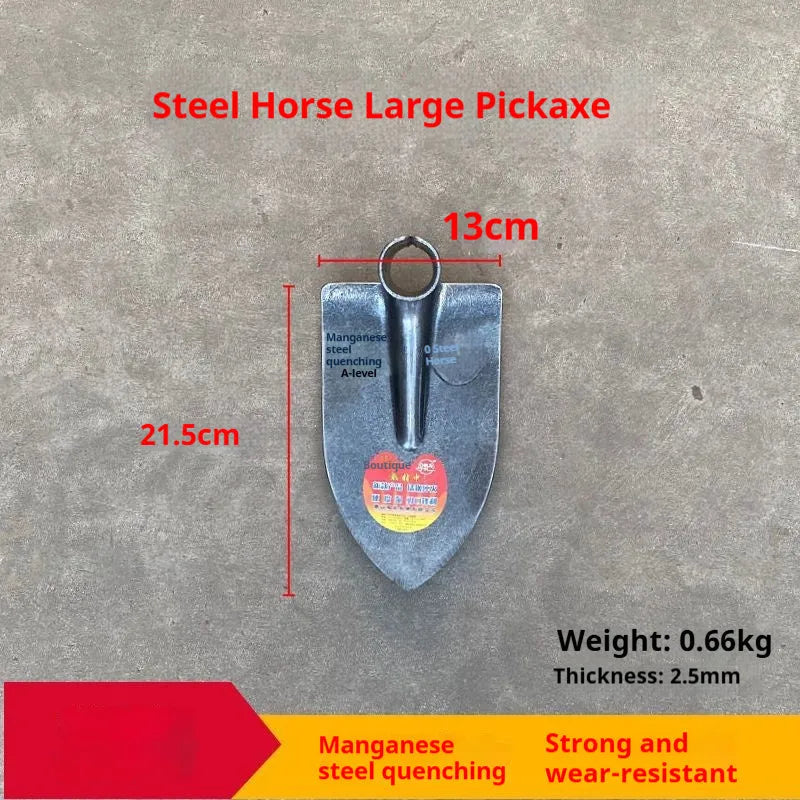 Agricultural pointed hoe plough tool with a pointed manganese steel blade and stainless steel shaft.