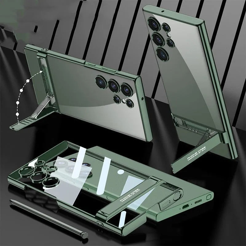 Transparent electroplated phantom bracket PC back cover for Samsung S23 Plus in bright black finish