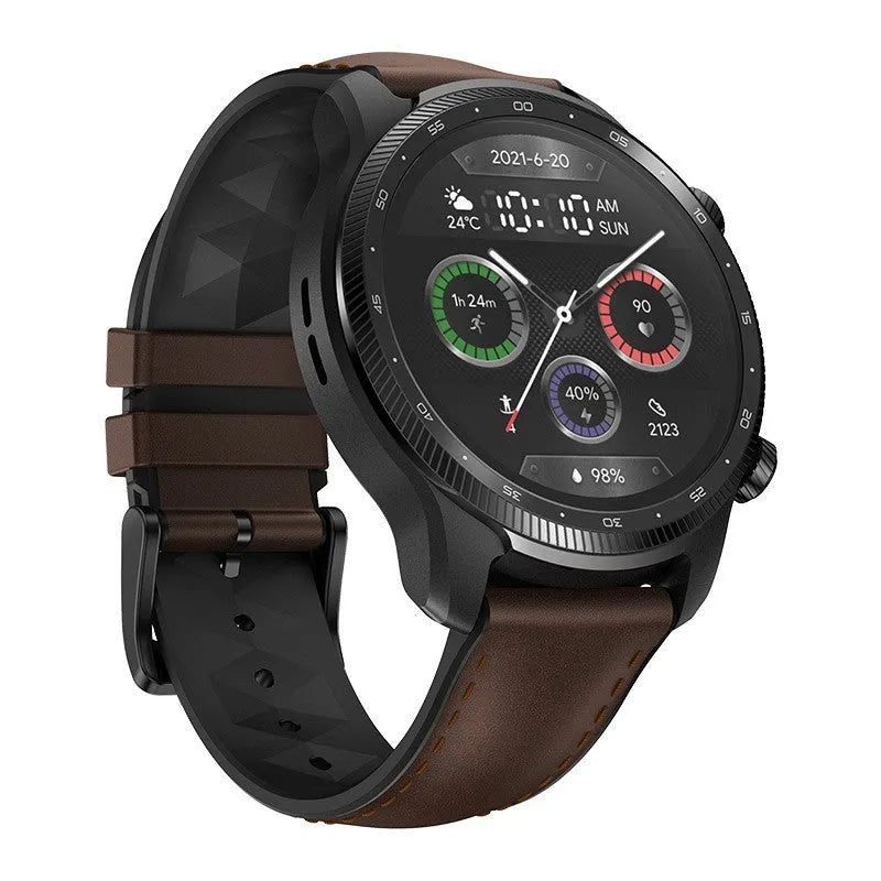 Ticwatch Pro X 47mm smartwatch with 4G calling and dual-layer display on wrist