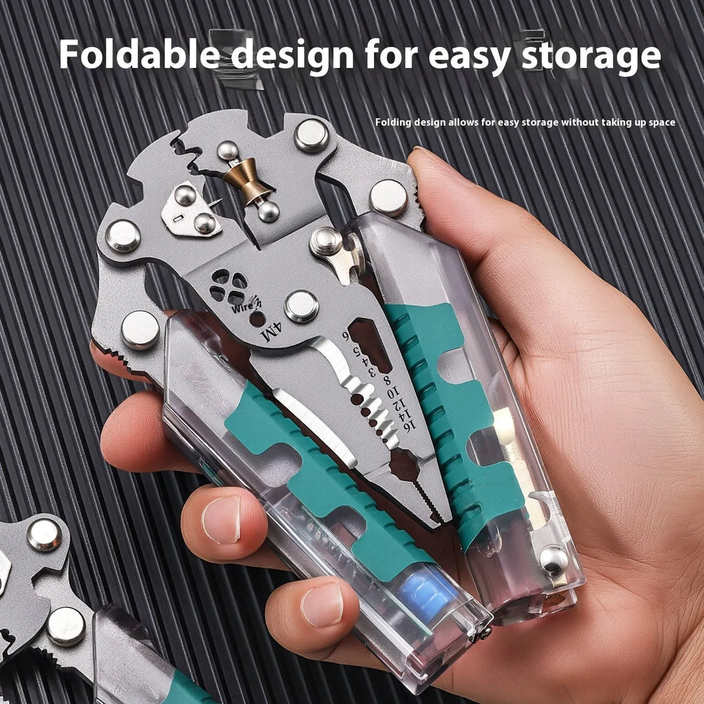 Thickened multi-functional electric pointed pliers with wire stripper, made from rust-resistant Luo Ni steel.