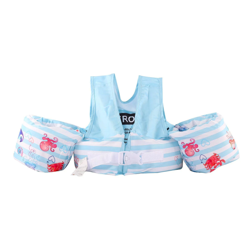 Cartoon children's swimsuit with lengthened arm swimming rings in various colourful patterns