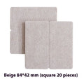 Beige plastic furniture protection foot pads set showing five different sizes including round and square shapes
