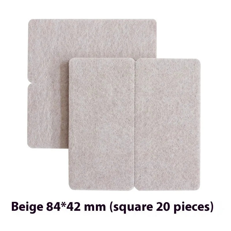 Beige plastic furniture protection foot pads set showing five different sizes including round and square shapes