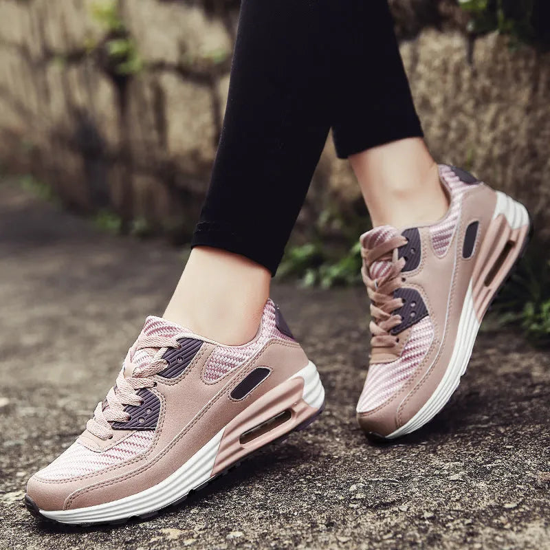 Women's casual shoes with 3.5cm heel in beige, grey, and pink colours showing size options 35-40