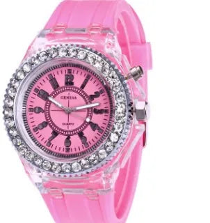 Women's LED luminous watch with round 43mm dial and silicone strap in various colours
