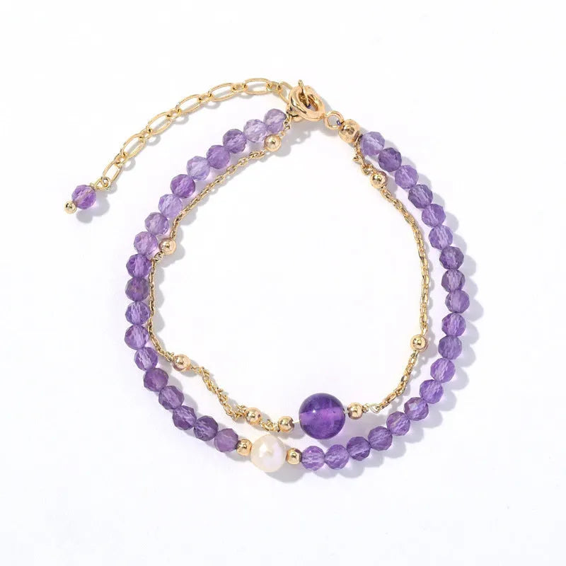 Amethyst Chinese style women's bracelet with diamond-shaped crystal beads and electroplated finish.