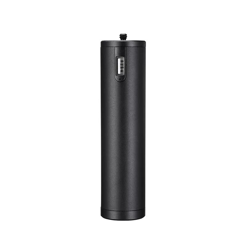 Black aluminium alloy charging treasure handle power bank measuring 12.5cm with 6800mAh capacity