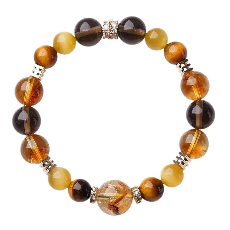 Natural yellow tiger-eye crystal bracelet with geometric beads in Jinba style