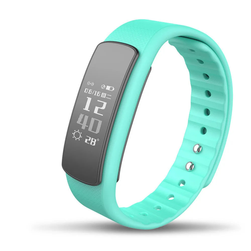 I6 smart sports bracelet with black TPU wristband and 0.96-inch touch screen displaying fitness metrics