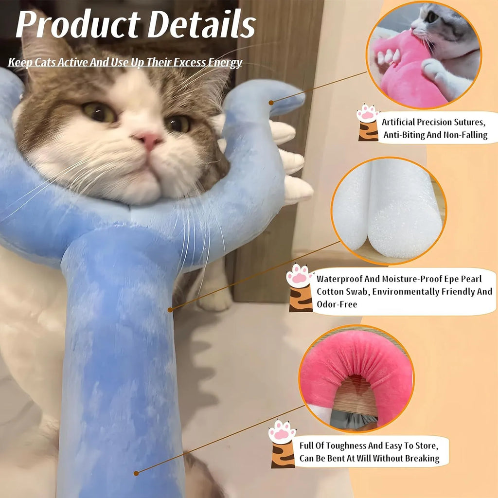70cm blue plush cat wand toy with soft construction for interactive indoor play