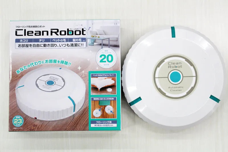 AC Sweeping Robot automatic vacuum cleaner in black or white on a wooden floor.