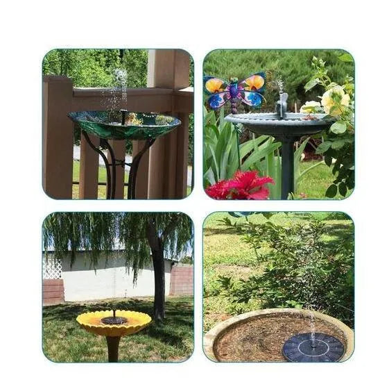 Black solar water fountain with four spray nozzles for garden ponds and bird baths