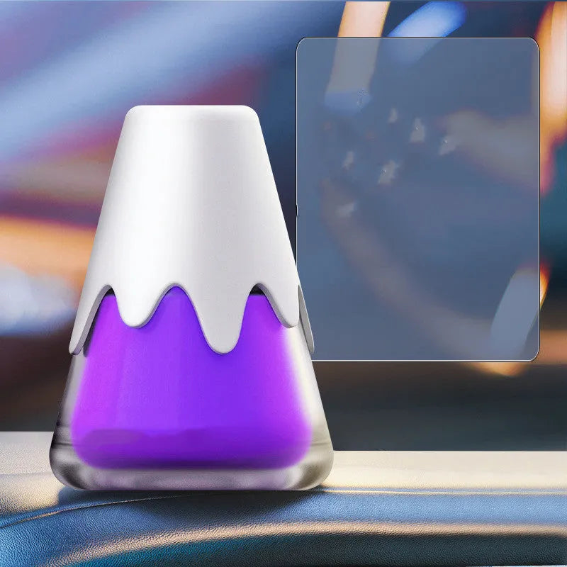 Snow Mountain car aromatherapy glass fragrance cup in purple, lime, laurel, or blue.
