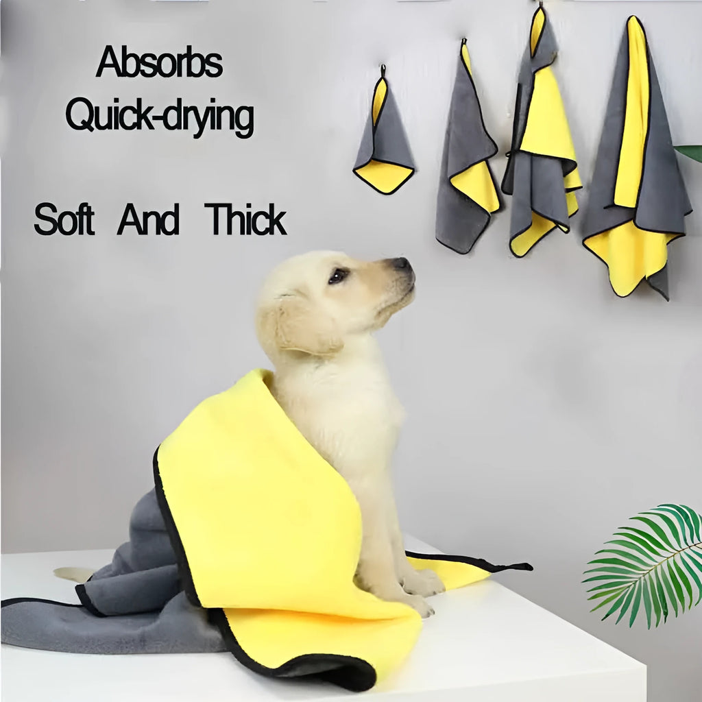 Yellow double-sided absorbent towel for pets with strong water absorption, 30x60cm size