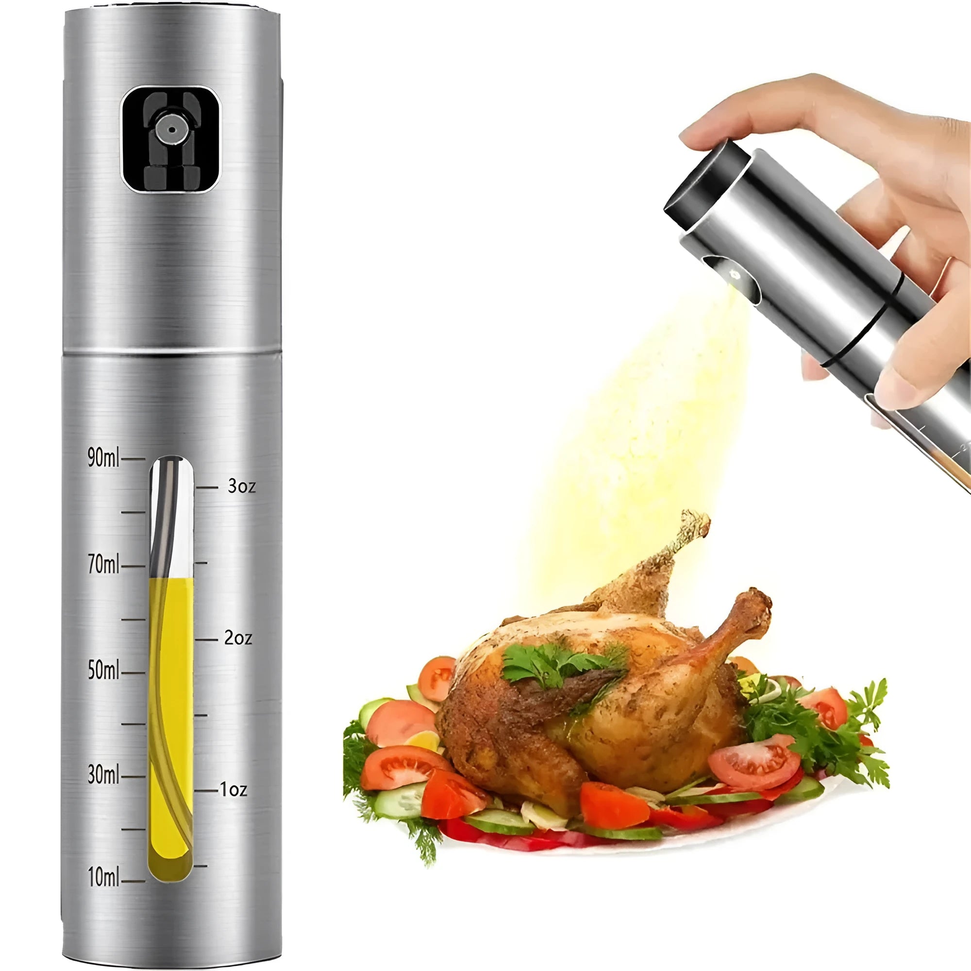 Press-type oil injection bottle 100ml glass with stainless steel visual scale for kitchen use