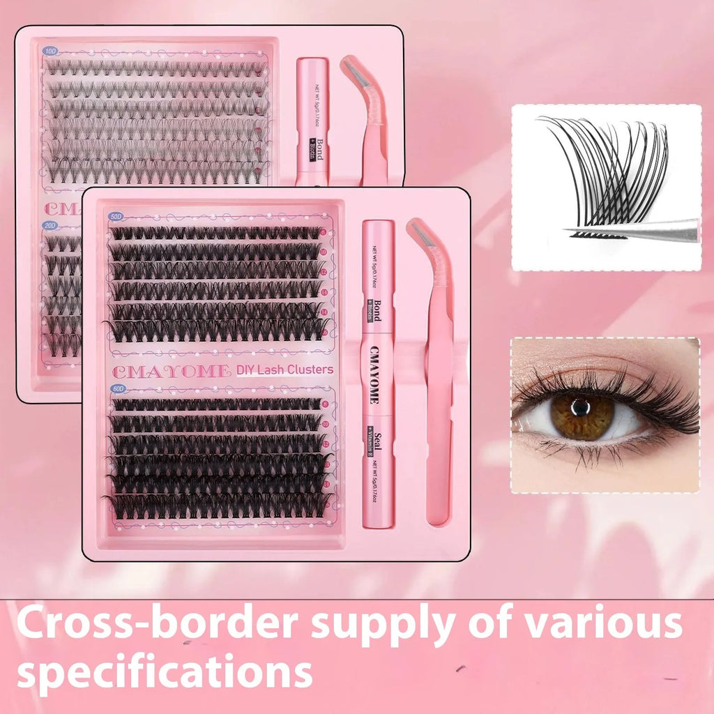 DIY single cluster false eyelashes set with artificial fibre construction and four specification options