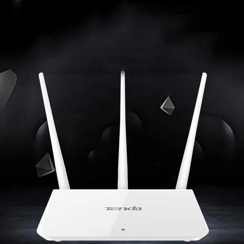 White dual-band wireless router for broadband internet connectivity.
