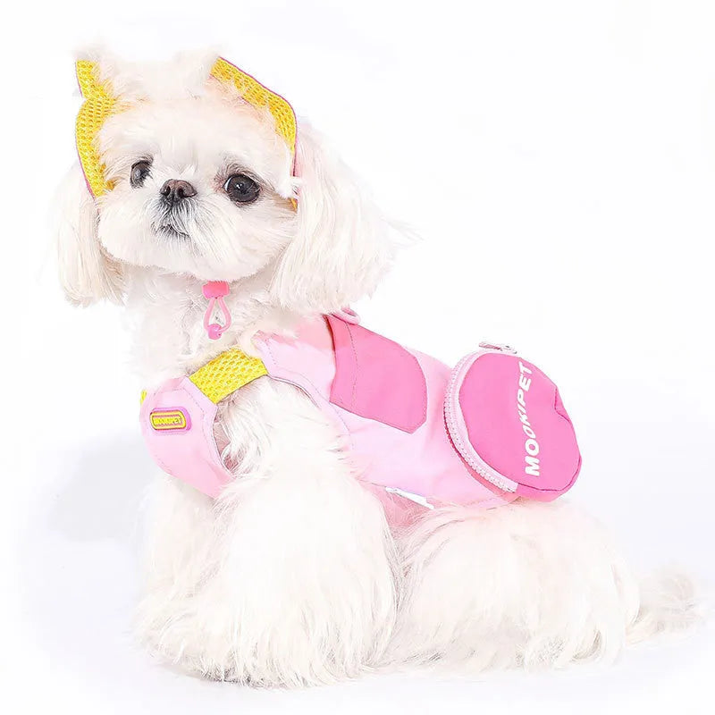 Pink polyester traction vest for small dogs suitable for Bichon Teddy and Schnauzer breeds