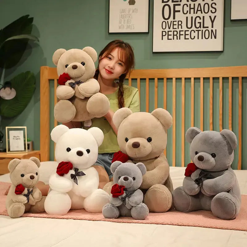 Plush teddy bear doll pillow in beige, brown or grey with soft short plush material and PP cotton filling