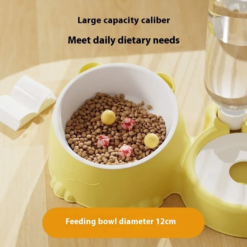 Plastic double bowl automatic drinking cat fountain with ceramic insert and stainless steel ball in haze blue colour