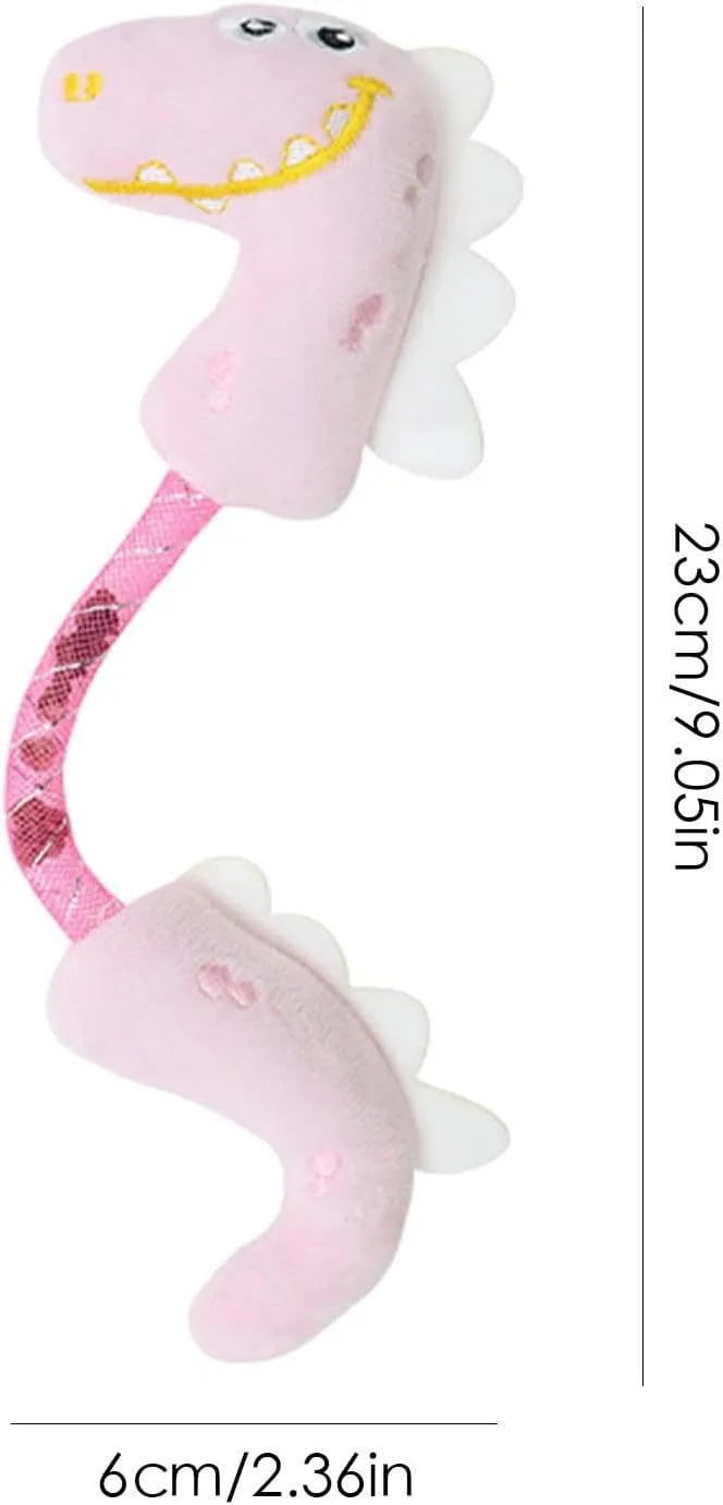 Set of four plush cat toys including a fish, mouse, bunny, and chew toy in assorted colours.