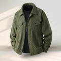Men's slim-fit black Lycra sports casual coat with a full lining on a hanger