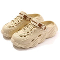 Men's khaki outdoor summer slippers with hollow-out breathable design and textured EVA sole
