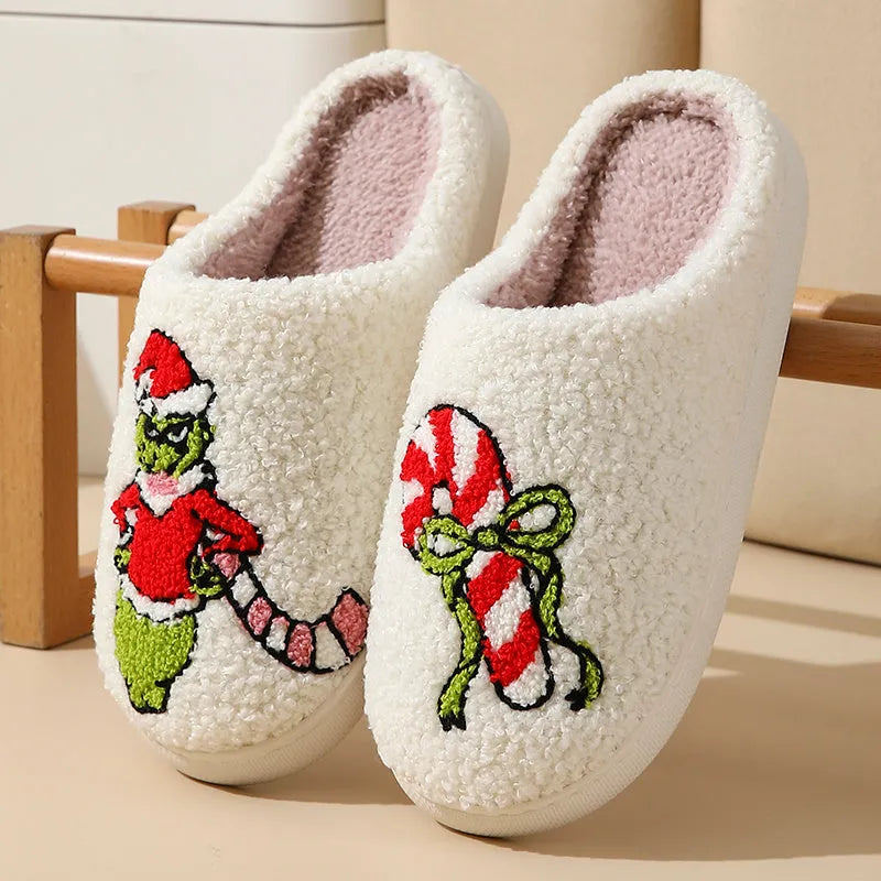 Plush cartoon gingerbread man winter cotton slippers in British Bear colour for indoor wear