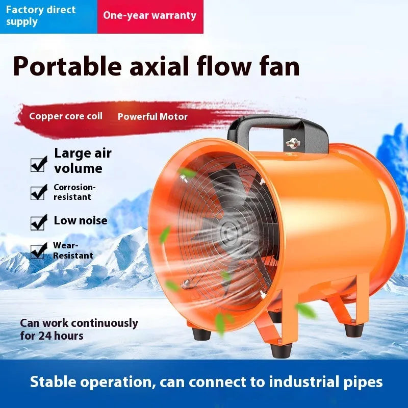 Portable axial flow fan with titanium steel blades for industrial dust removal and ventilation