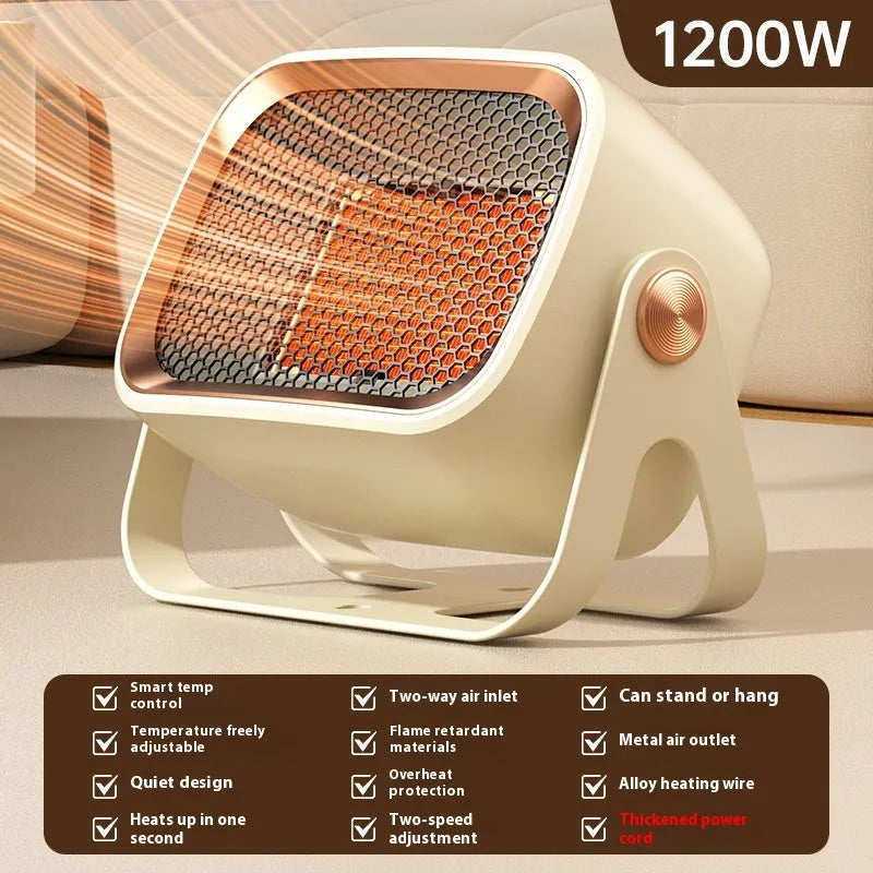 Compact desktop PTC ceramic heater in grey colour with rotatable design and two-speed controls