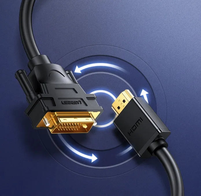 HDMI to VGA converter cable showing connectors with length options from 1 to 3 metres