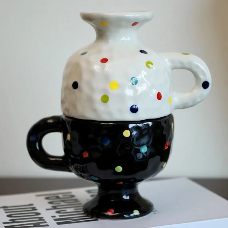 Hand-pinched irregular shaped ceramic mug in solid colour, 250ml capacity