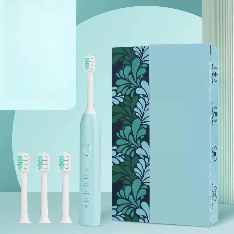 Yellow USB rechargeable electric toothbrush with soft bristles and duck laser engraving design