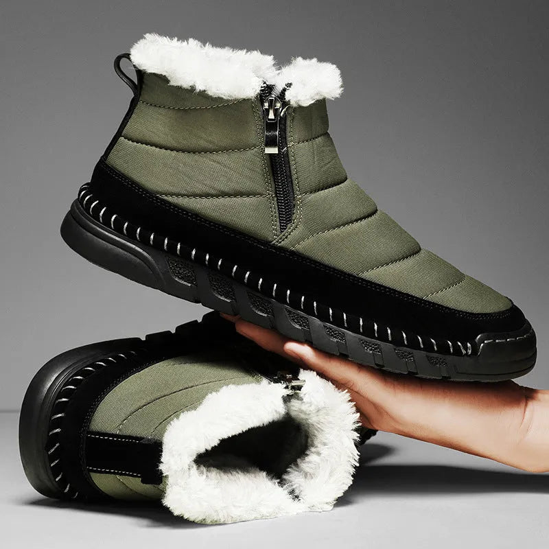 Men's plus size snow boots thickened warm lining non-slip rubber sole solid colour black