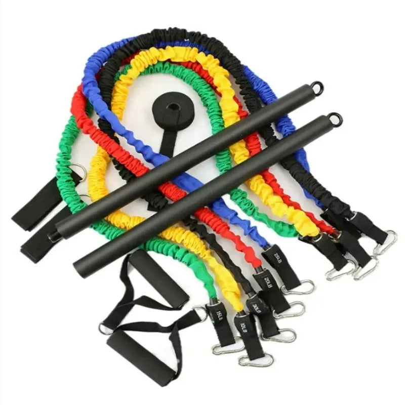Two-segment push-and-pull rod fitness stick with pulling rope for yoga and Pilates home exercise