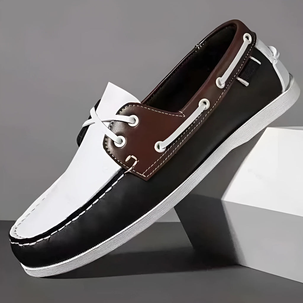 Men's black British-style casual shoes with round toe and artificial PU upper
