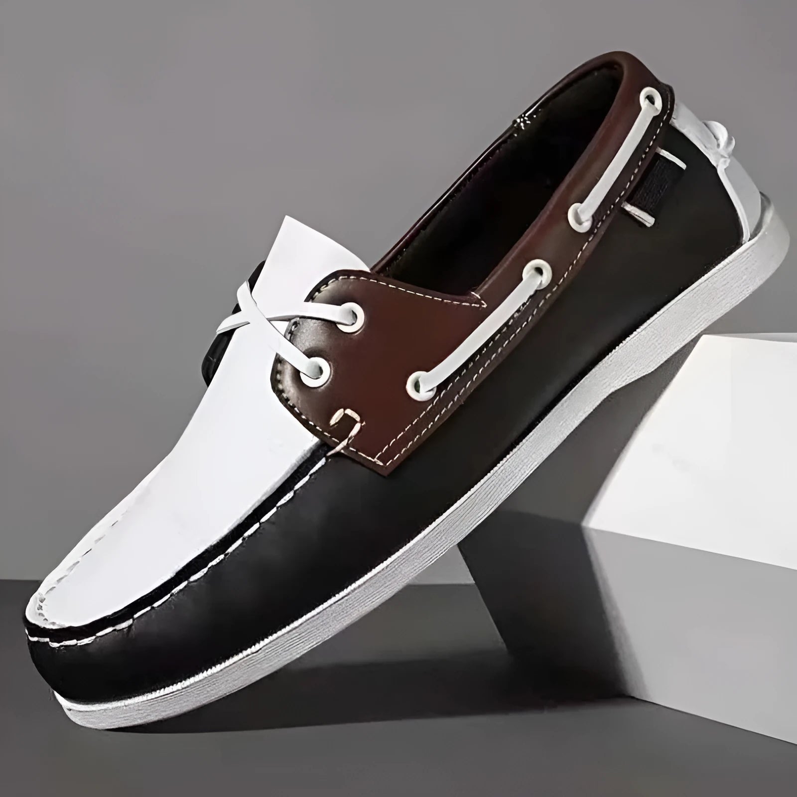 Men's black British-style casual shoes with round toe and artificial PU upper
