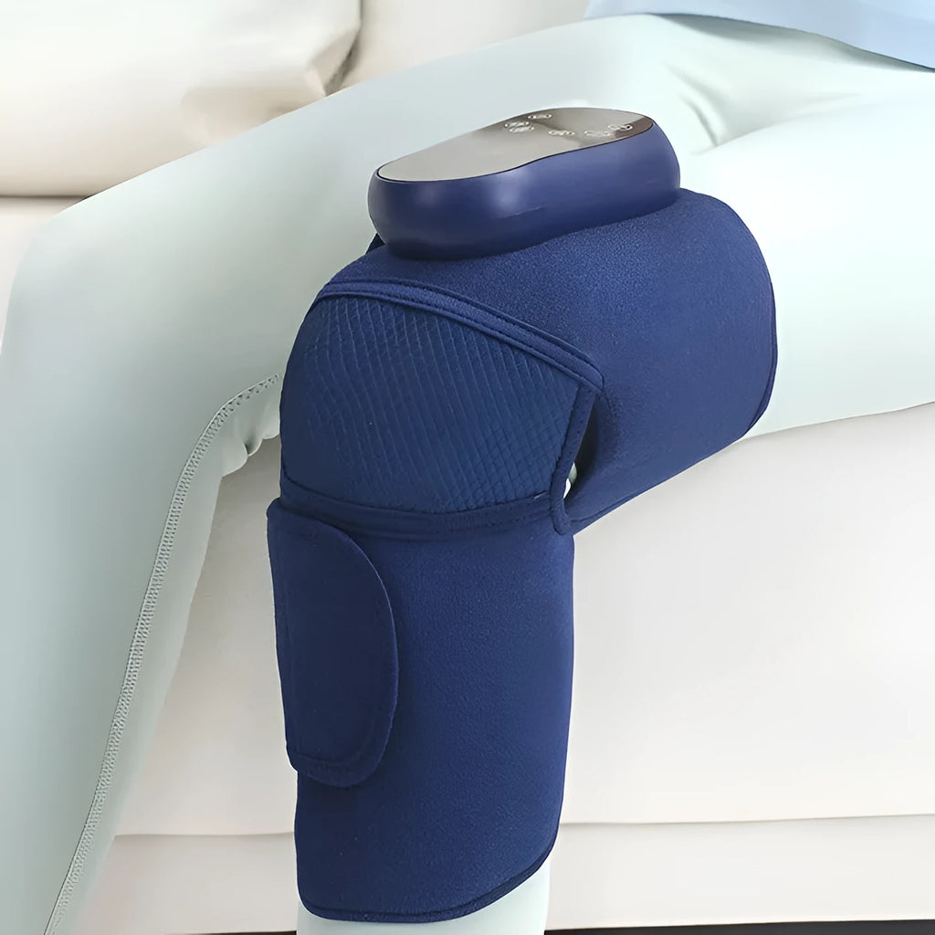 Self-heating knee massager with vibration heating and air pressure in Airbag Blue wrap design