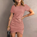 Women's high waist dress in coloured cotton polyester blend available in multiple colours with short sleeves