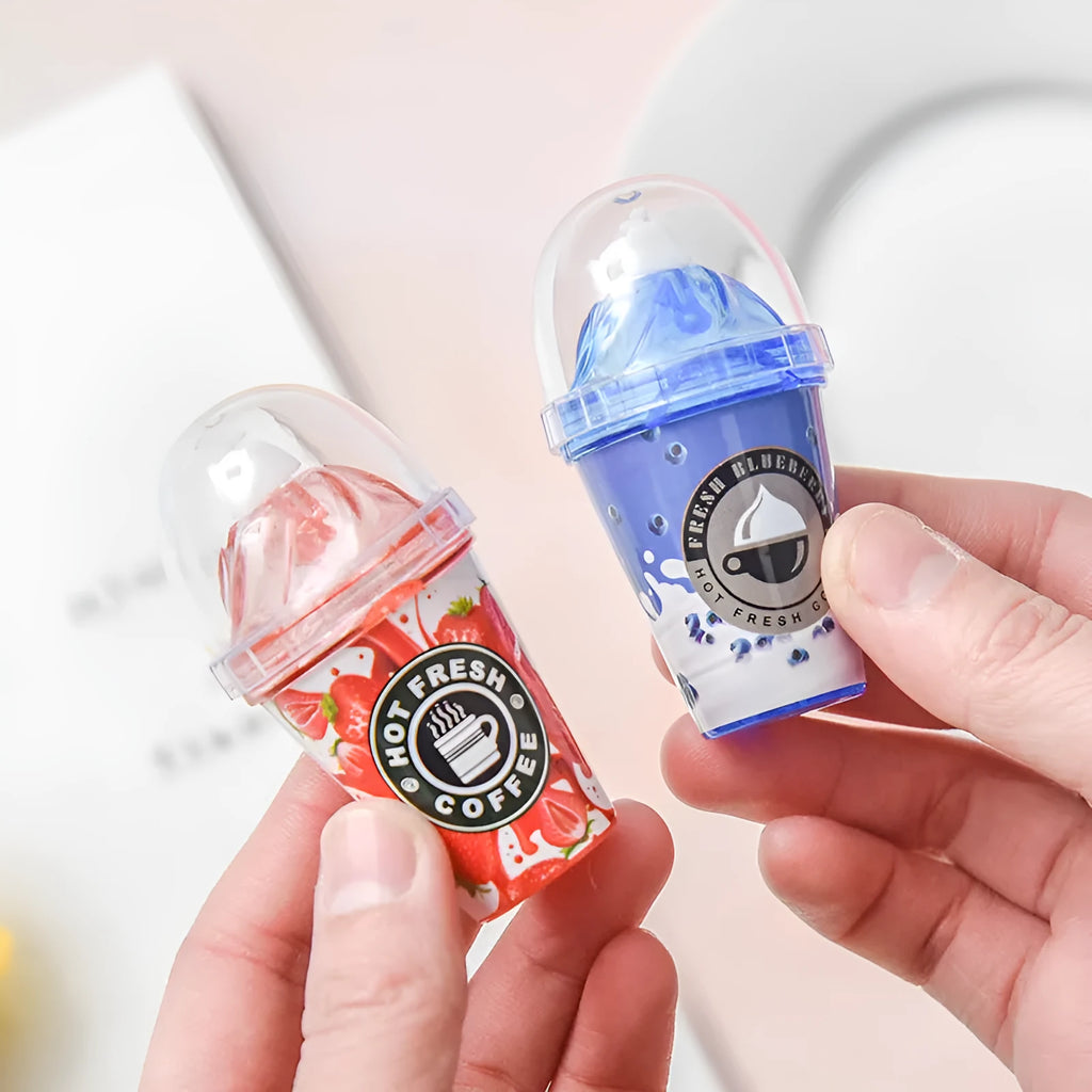Ice cream shape correction tape in blue plastic shell with tea cup design, 2x7cm
