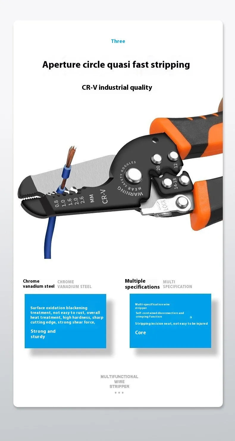 Automatic wire stripping pliers with high carbon steel blades in box