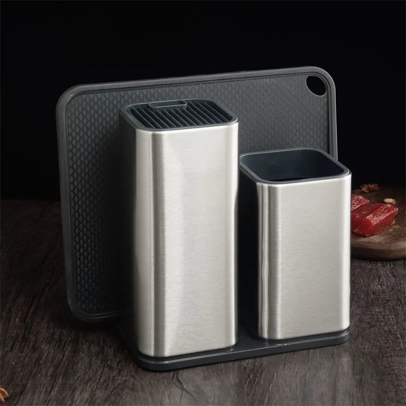 Stainless steel kitchen tool holder with storage bucket in black or white