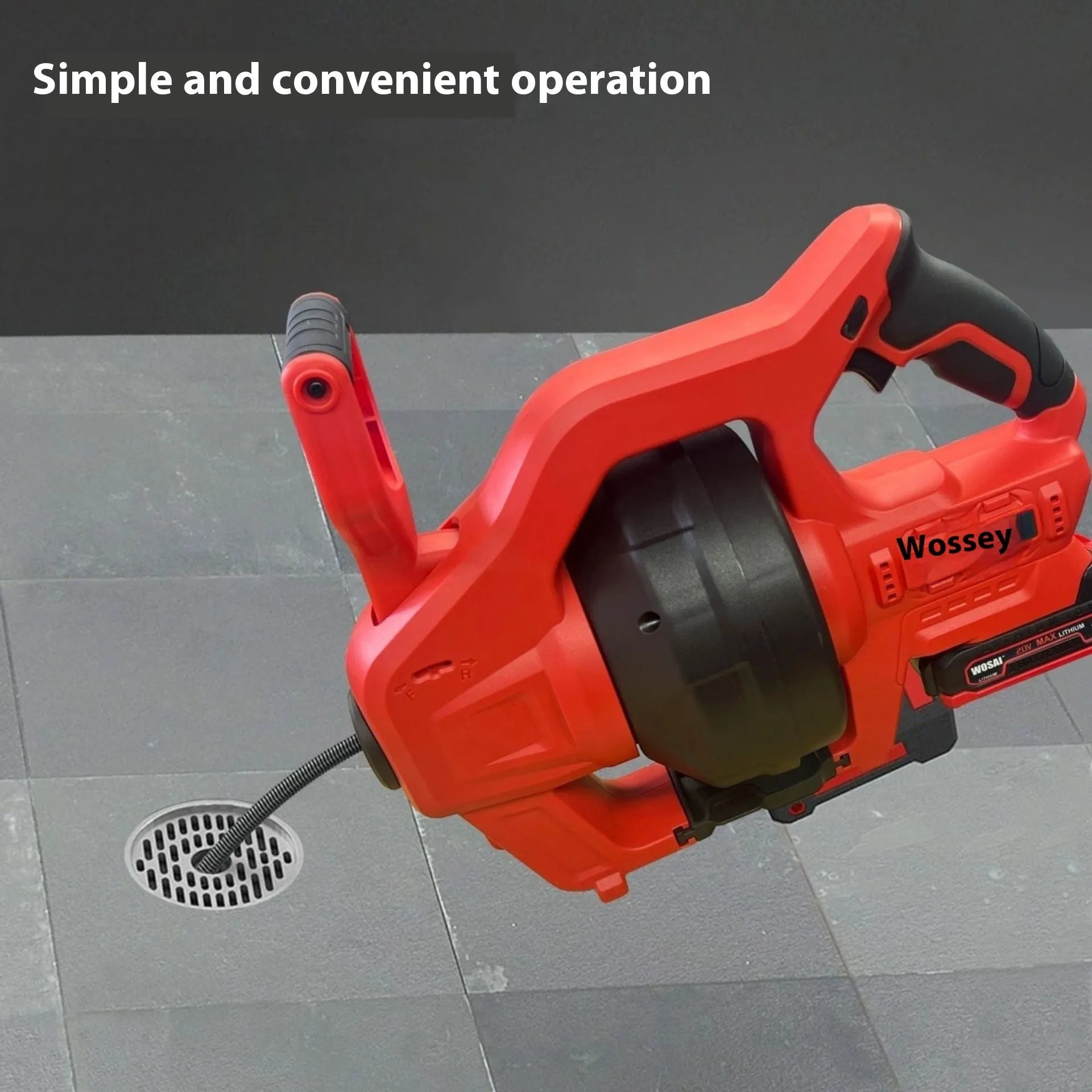 Cordless 20V portable electric drain cleaner with 25-foot cable and 7mm flexible shaft
