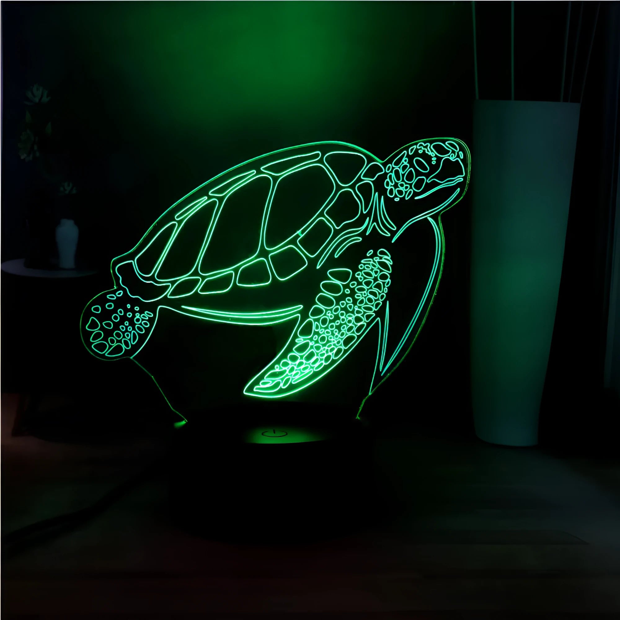 3D acrylic turtle LED night light showing colour-changing illumination and remote control