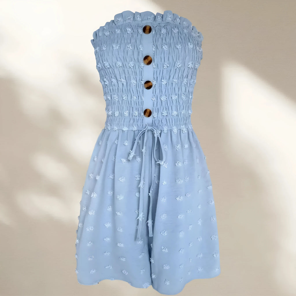 Women's off-shoulder sleeveless jumpsuit in solid colour with mid-waist and button detail