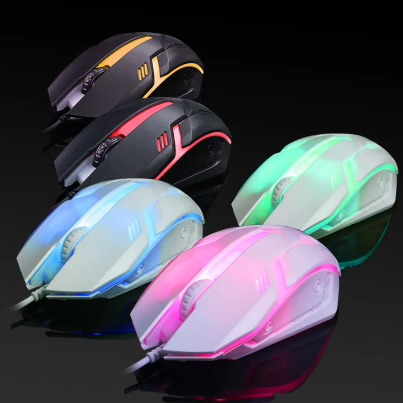 Wired luminous USB computer mouse in black or white with glowing effect and 1.3 metre cable